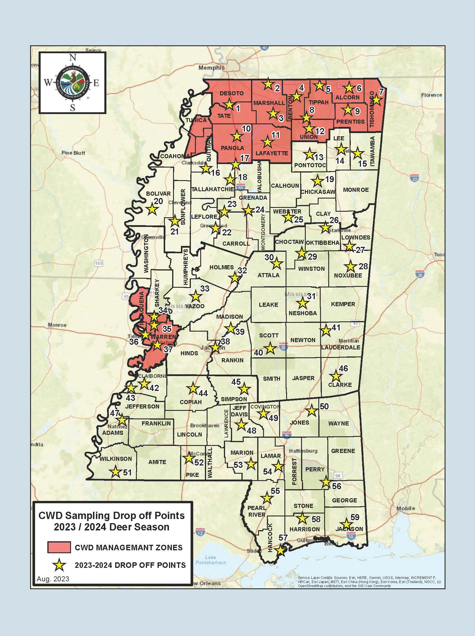 CWD Sampling Drop off Points 2023 - 2024 Deer Season