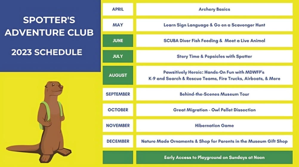 Spotter's Adventure Club 2023 Schedule