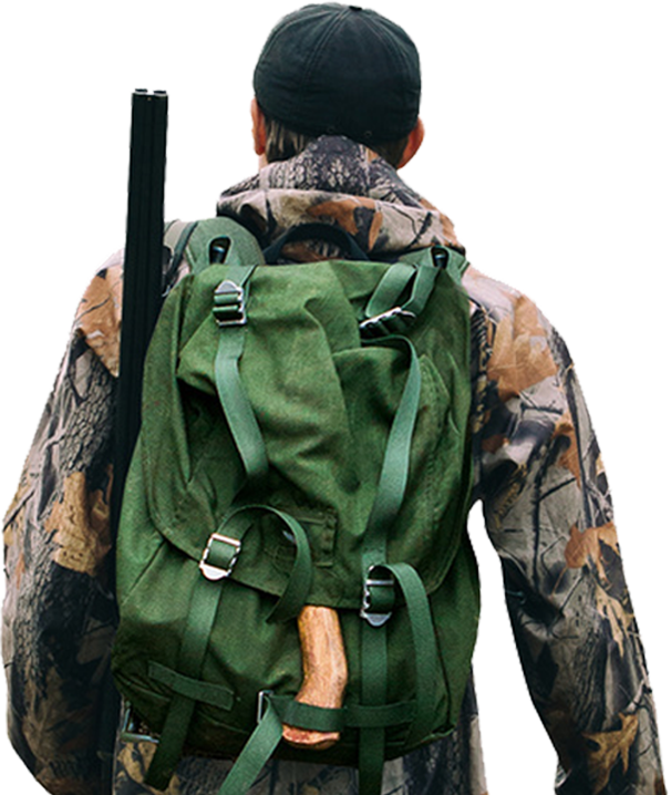 Back of hunter in hunting gear